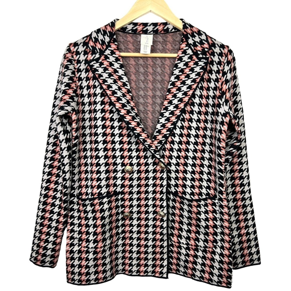 Joie Women XS Blazer Cardigan Houndstooth Gold Lion Button Academia Prep Office